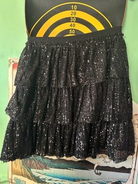 Cato Black Sequin Tiered Mini Skirt